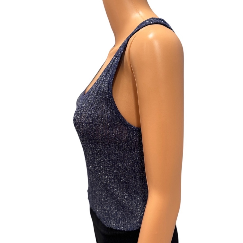 HOUSE OF HARLOW 1960 Sparkle Tank Fun Metallic Bling Blue Silver NWT Size Medium - Picture 3 of 7